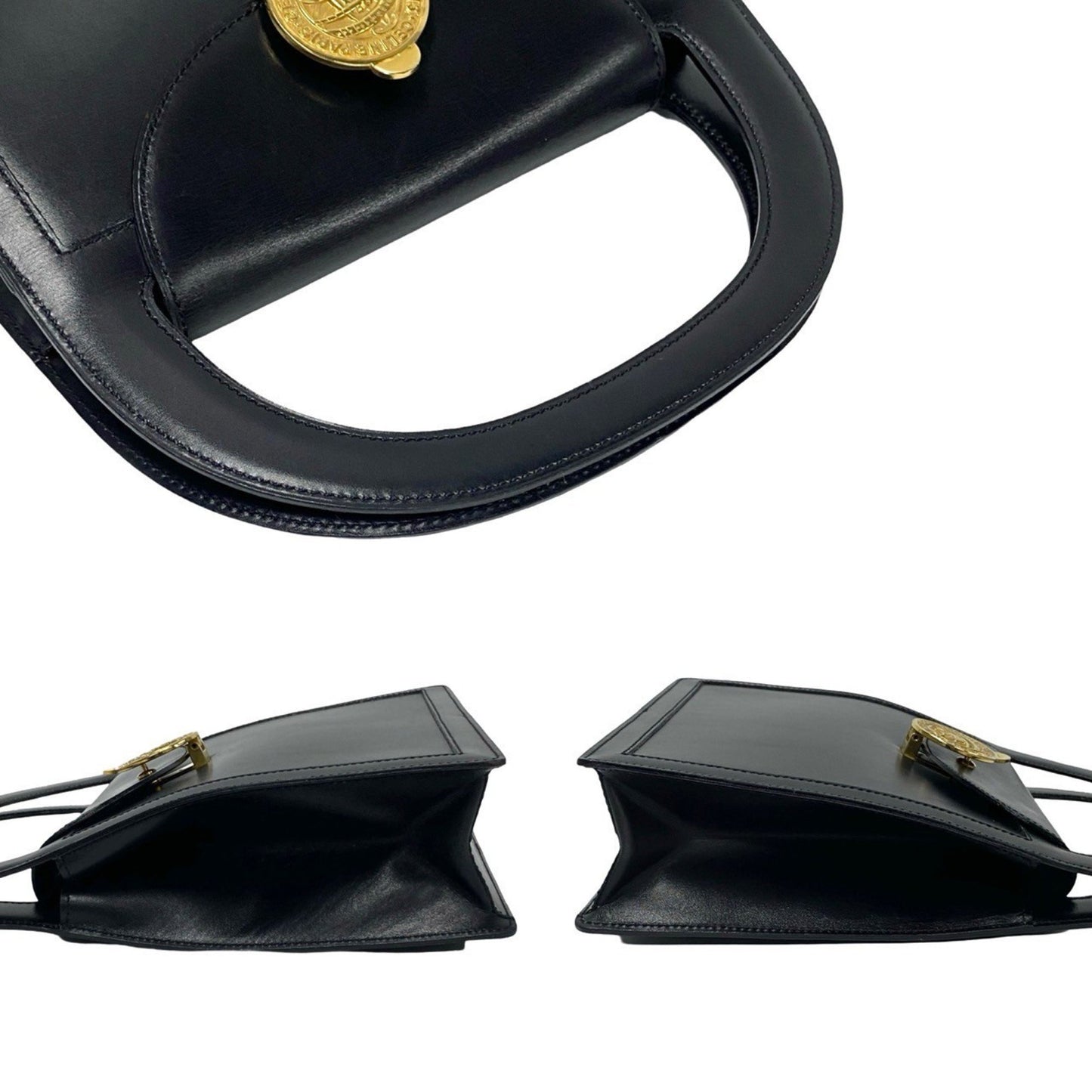 Celine Vintage Globe Logo Metal Hardware Leather Handbag Mini Tote Bag Black 30428