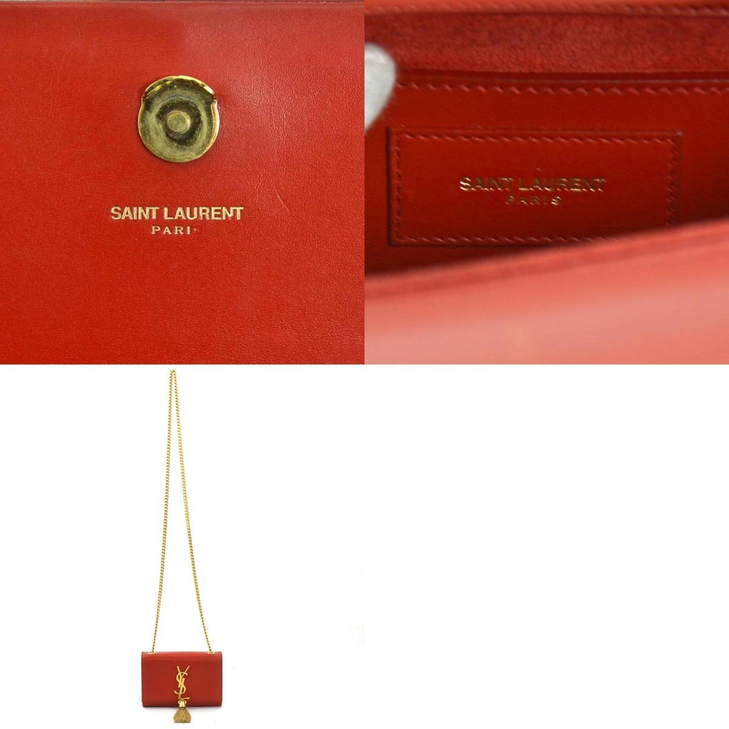 Saint Laurent Shoulder Bag Leather Red Gold