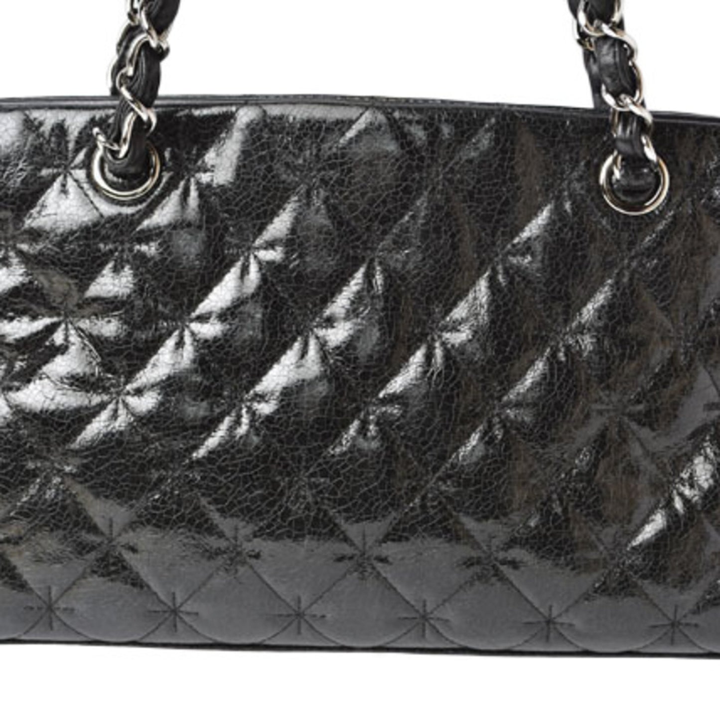 Chanel Tote Bag Chain Patent Leather Quilted Stitch Black
