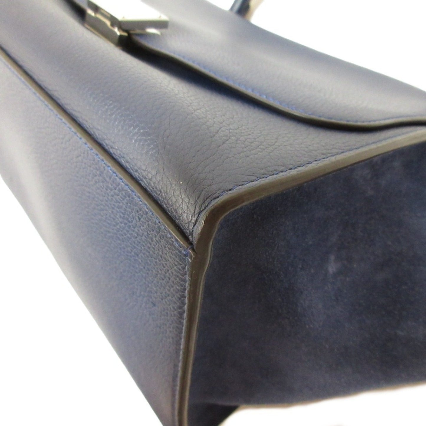Celine Trapeze Leather Suede Turnlock Handbag Shoulder Bag Navy X Silver Hardware