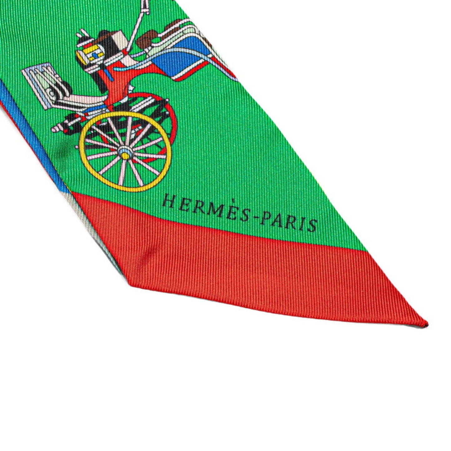 Hermes Twilly Carriage Scarf Muffler Red Blue Multicolor Silk