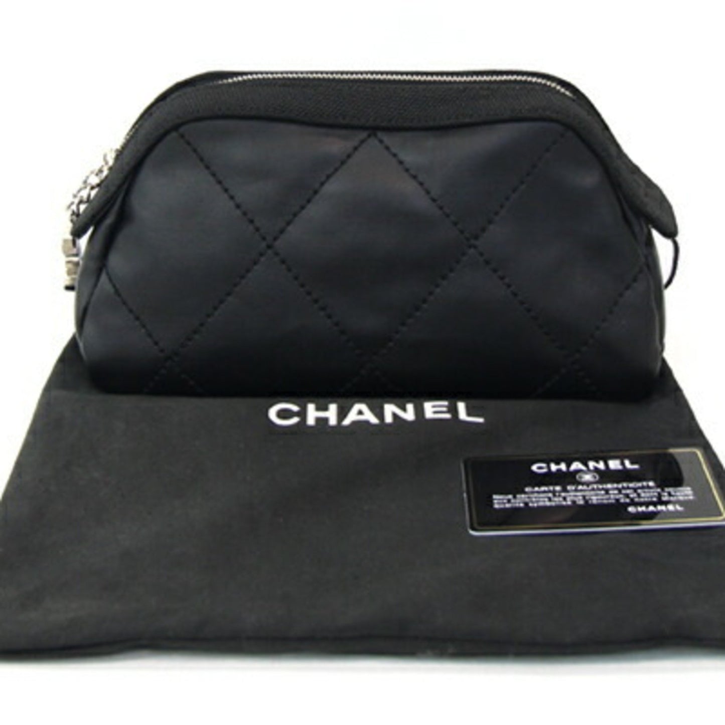 Chanel Pouch Paris Biarritz A34212 Black Coated Canvas Coco Mark Quilted