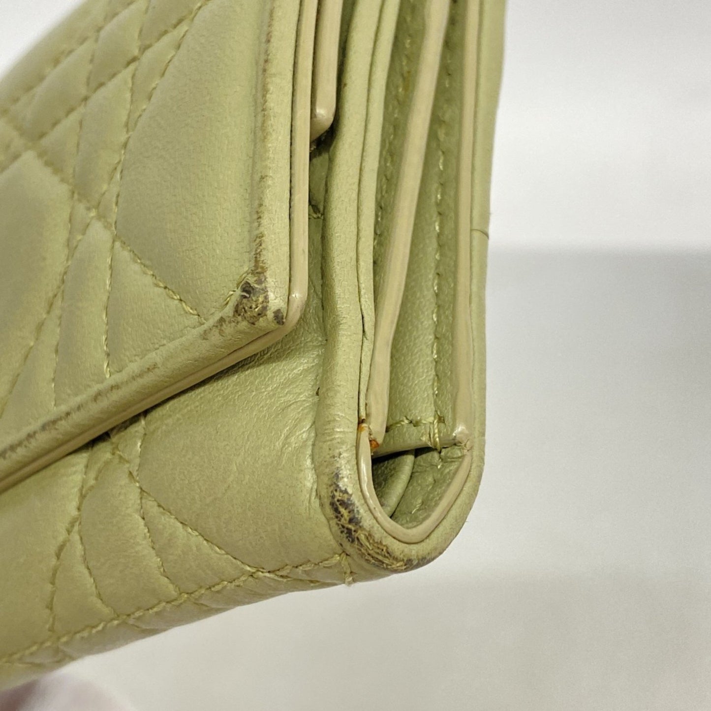 Christian Dior Tri-Fold Wallet Cannage Leather Green Champagne