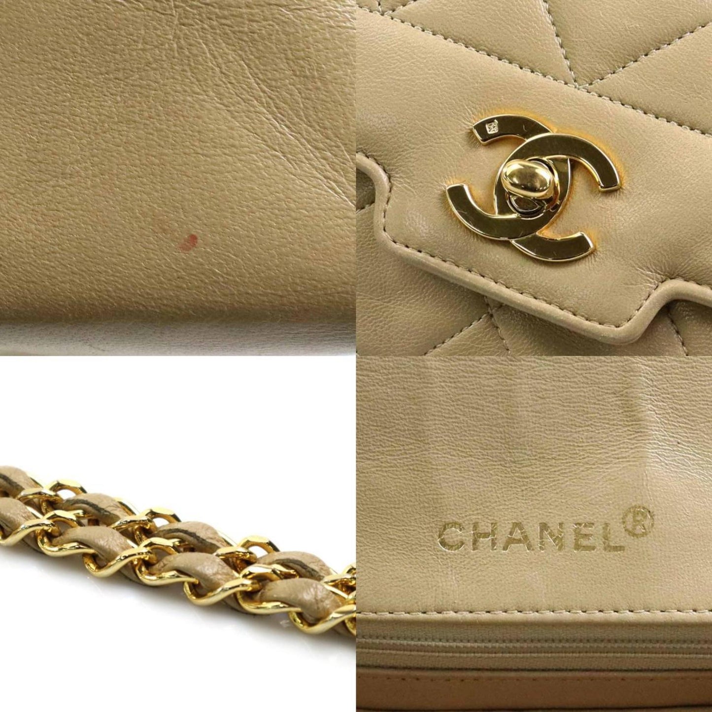 Chanel Shoulder Bag Matelasse Leather/Metal Beige/Gold