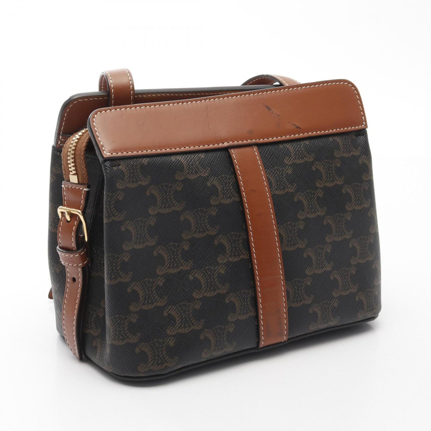 Celine Teen Cabadoux France Triomphe Shoulder Bag Coated Canvas Leather