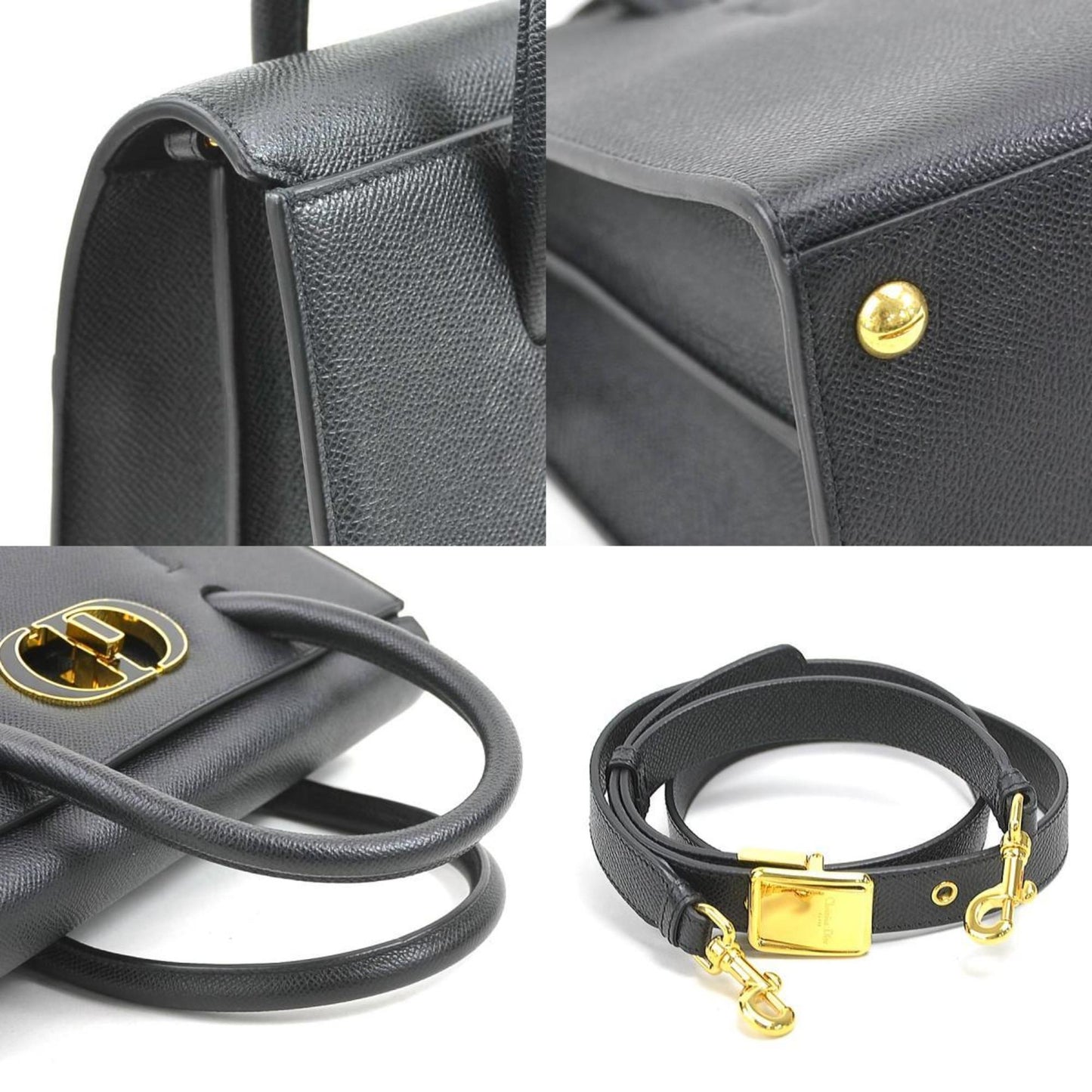 Christian Dior Handbag Shoulder Bag 30 Montaigne Saint Honore Small Leather Black