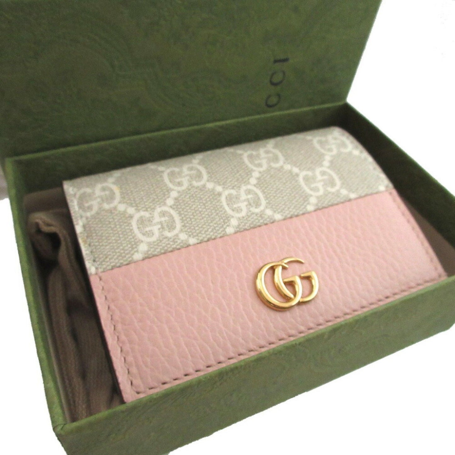 Like New Gucci Gg Marmont 658610 Compact Leather Wallet In Supreme Pink