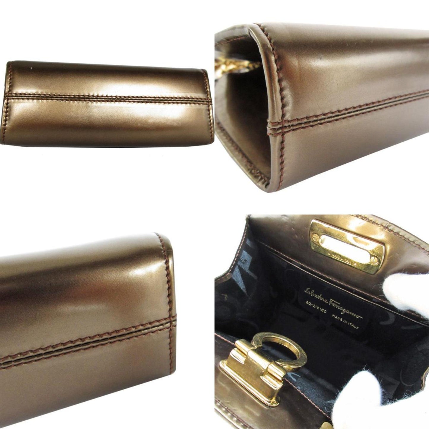Salvatore Ferragamo Shoulder Bag Gancini Leather Bronze Gold