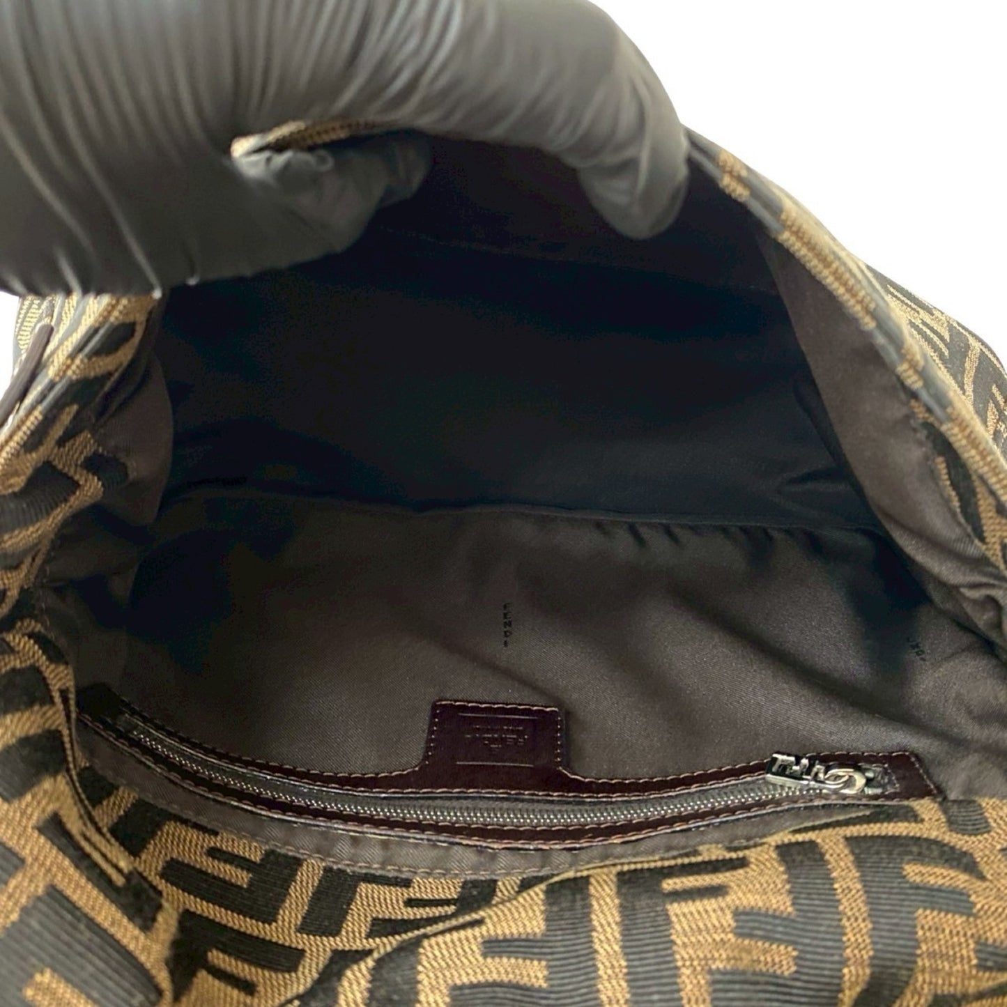 Fendi Mamma Bucket Zucca Ff Pattern Leather Canvas Semi-One Shoulder Bag Brown Black 38275