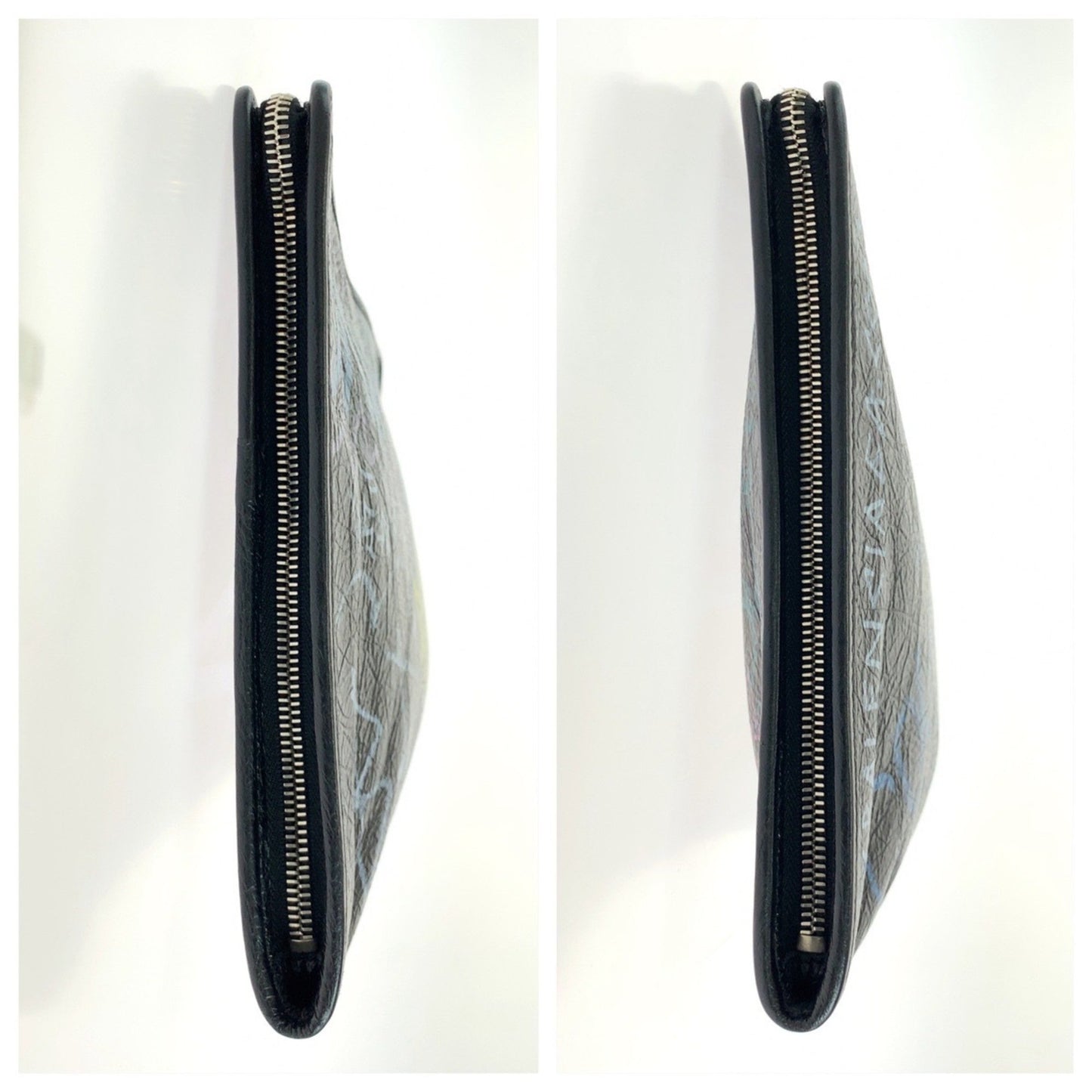 Balenciaga Graffiti Print Black Multicolor Silver Hardware Leather 443658 1060 Clutch Bag Second