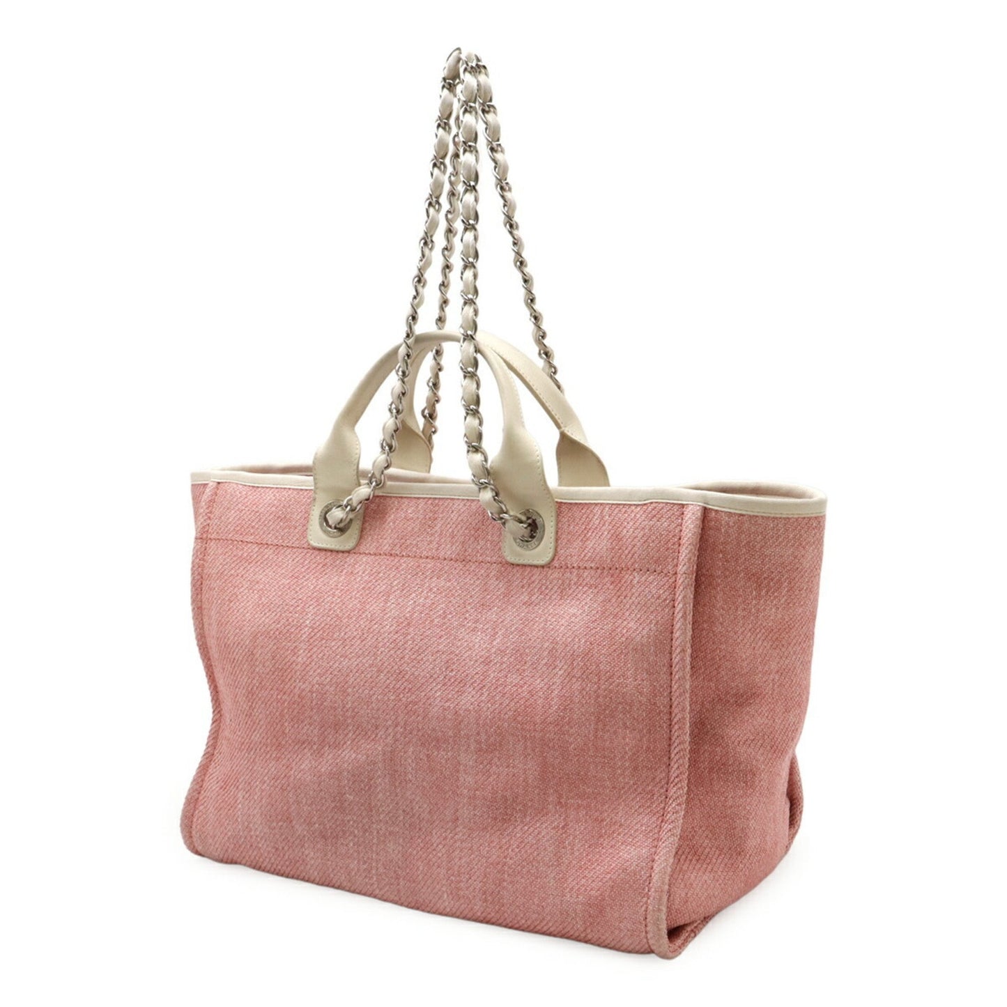 Chanel Deauville Tote Gm Bag Chain Shoulder Canvas Leather Pink White A66941