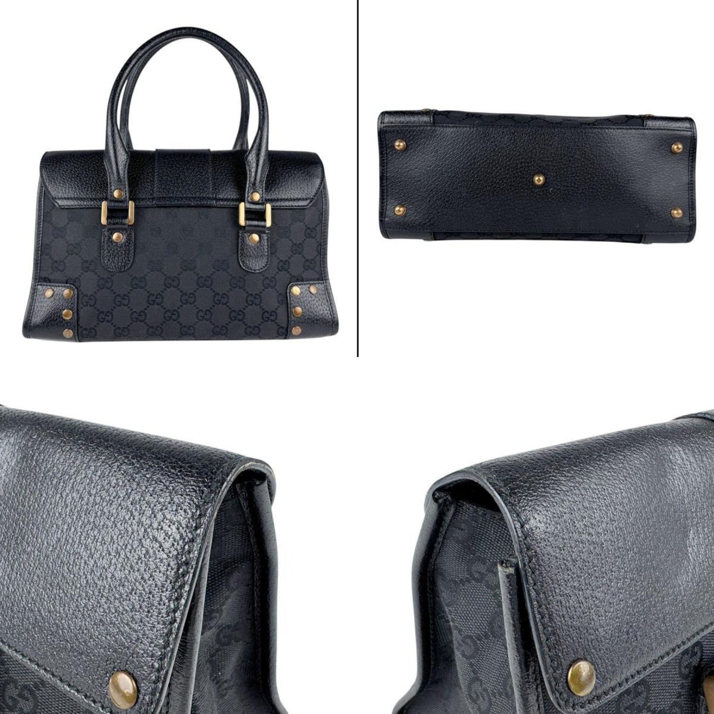 Gucci Handbag Gg Canvas Leather Black Bronze