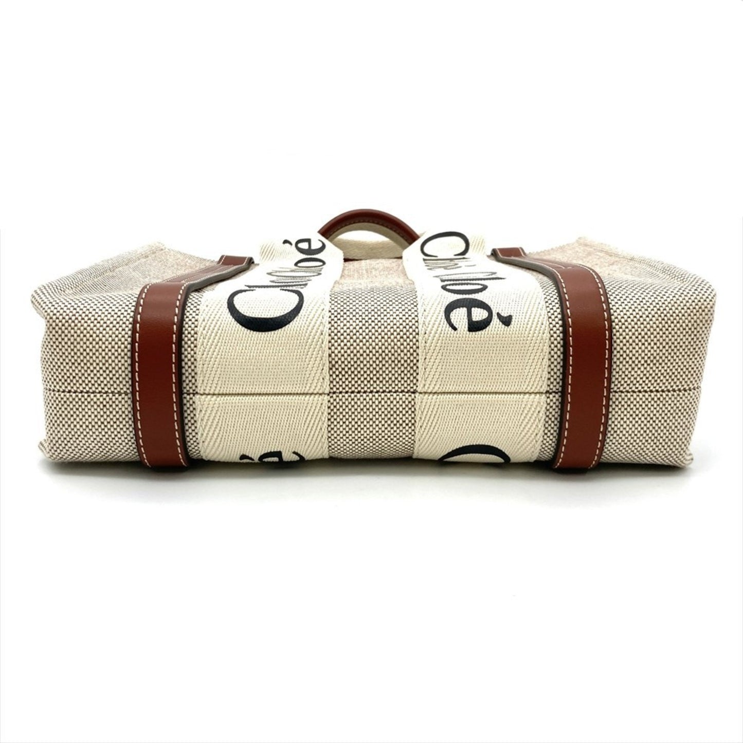 Chlo Chloe Woody Small Tote Bag Cotton Leather 04217565 Brown