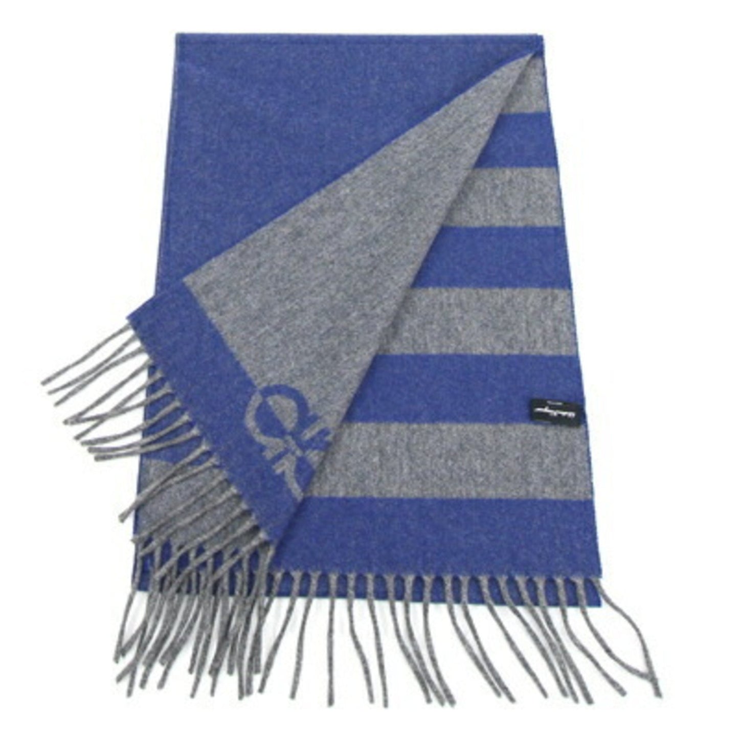Salvatore Ferragamo Scarf Gancini 527941 Blue Grey Wool Cashmere
