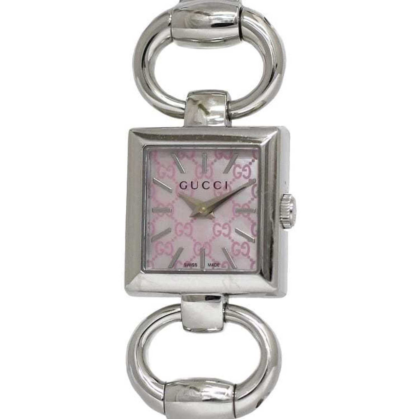 Gucci Watch Tornavani Pink Shell Silver Ya120515 F-20453 Square Ss Quartz Gucci Dial Gg Micro