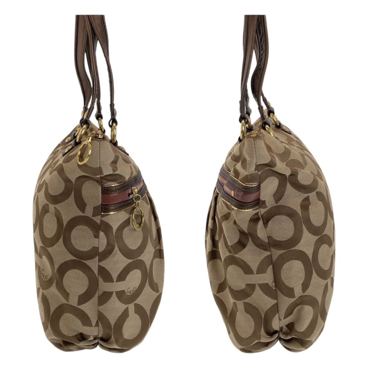 Coach Op Art Beige Purple Gold Hardware Canvas Tote Bag Shoulder