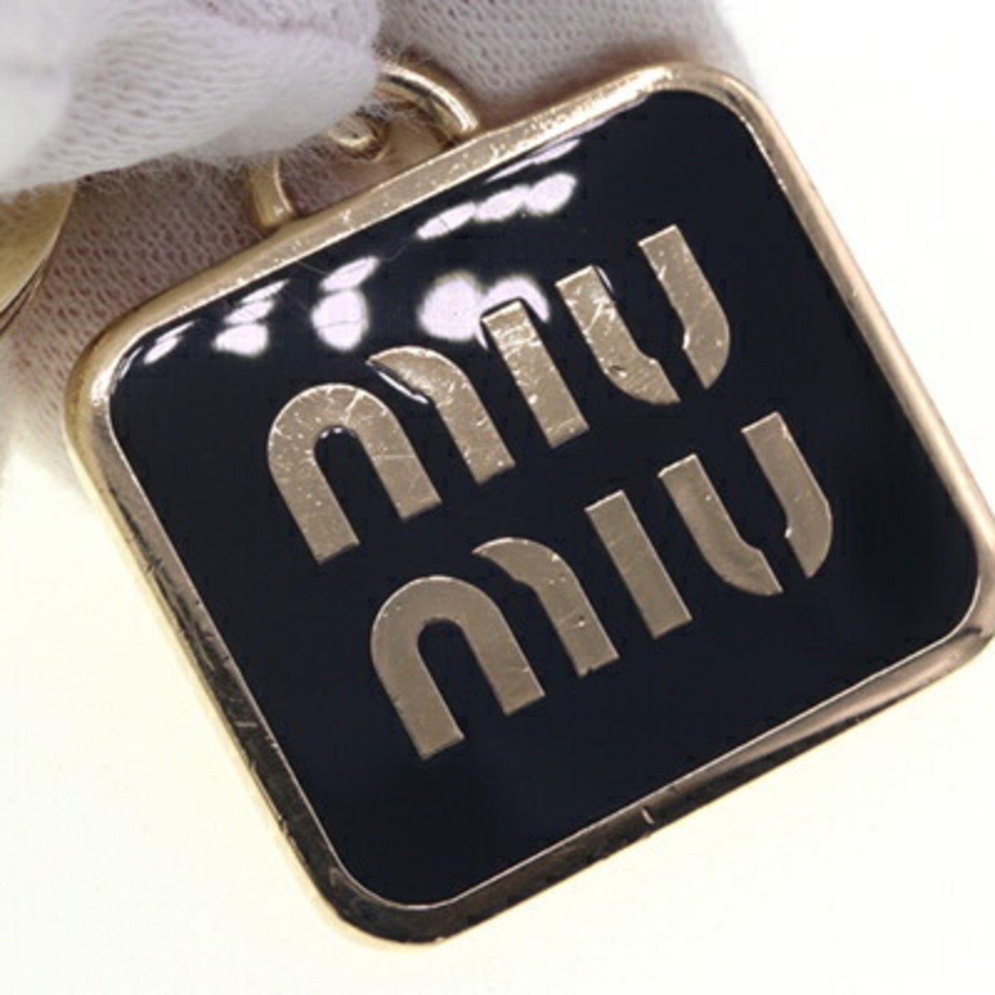 Miu Miu Miu Keychain 5Ps066 Black Gold Metal Key Ring Bag Charm