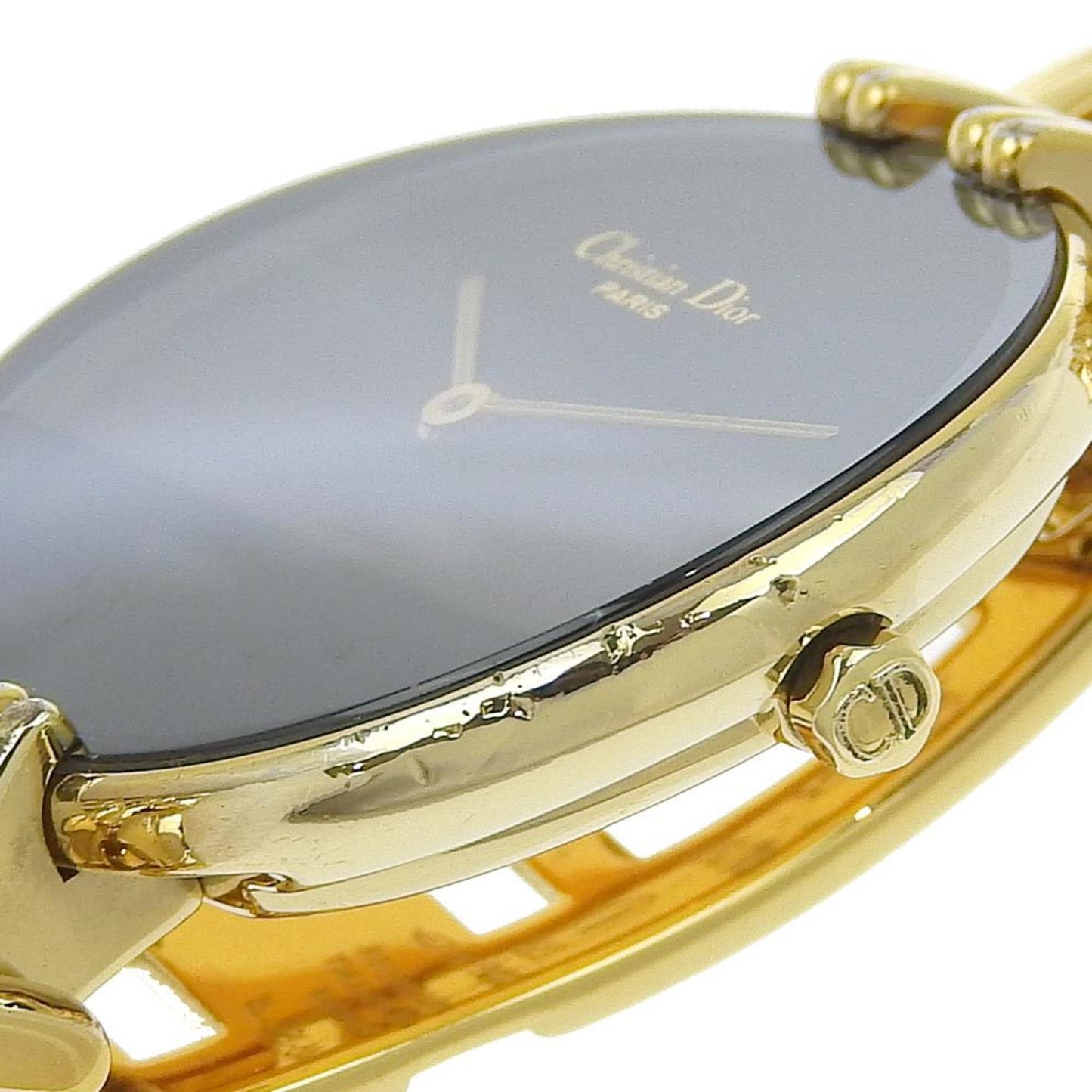 Christian Dior Bakira Watch D46-154-4 Gold Plated Quartz Analog Display Black Dial