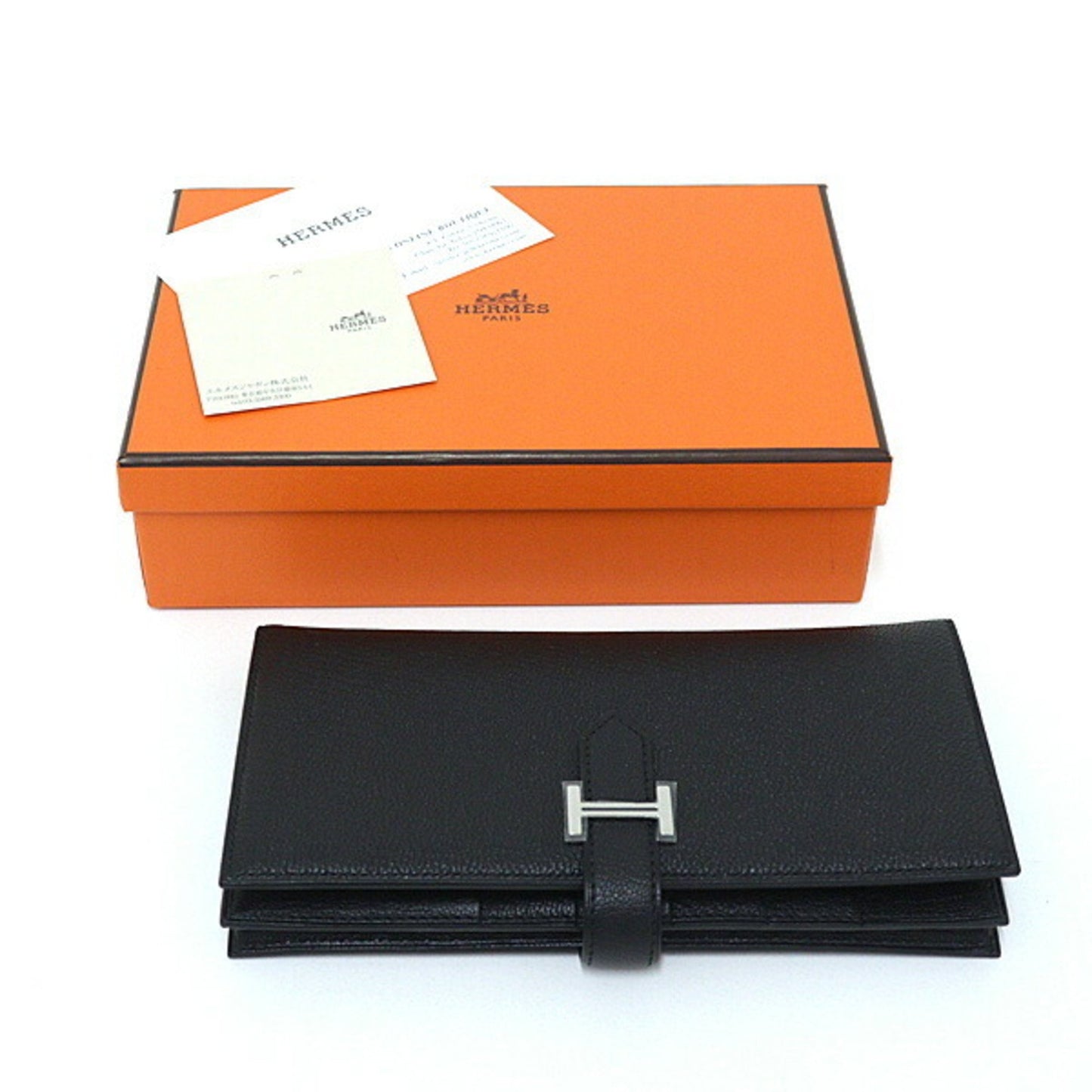 Hermes Herms Bearn Soufflet Black Chevre Mysore B Stamp (2023) Long Wallet