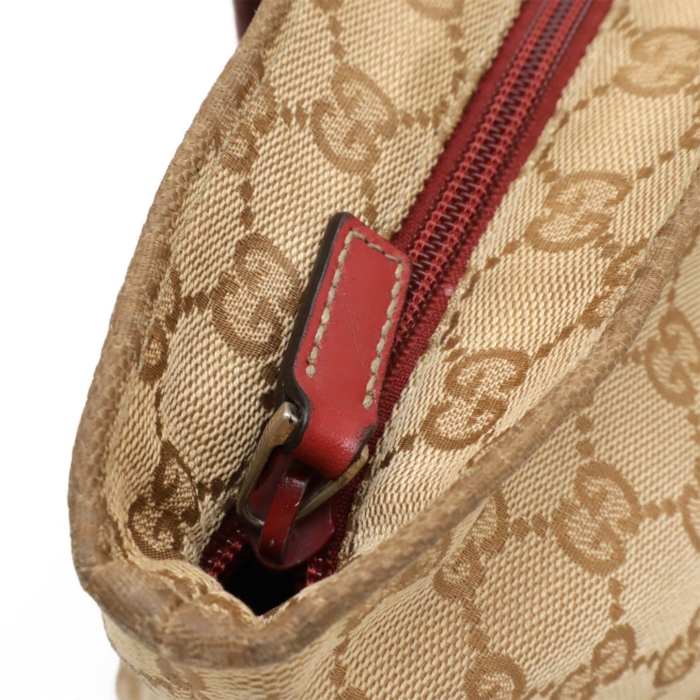 Gucci Gg Canvas Leather Mother'S Bag Tote Large Shoulder Khaki Beige Red 155524