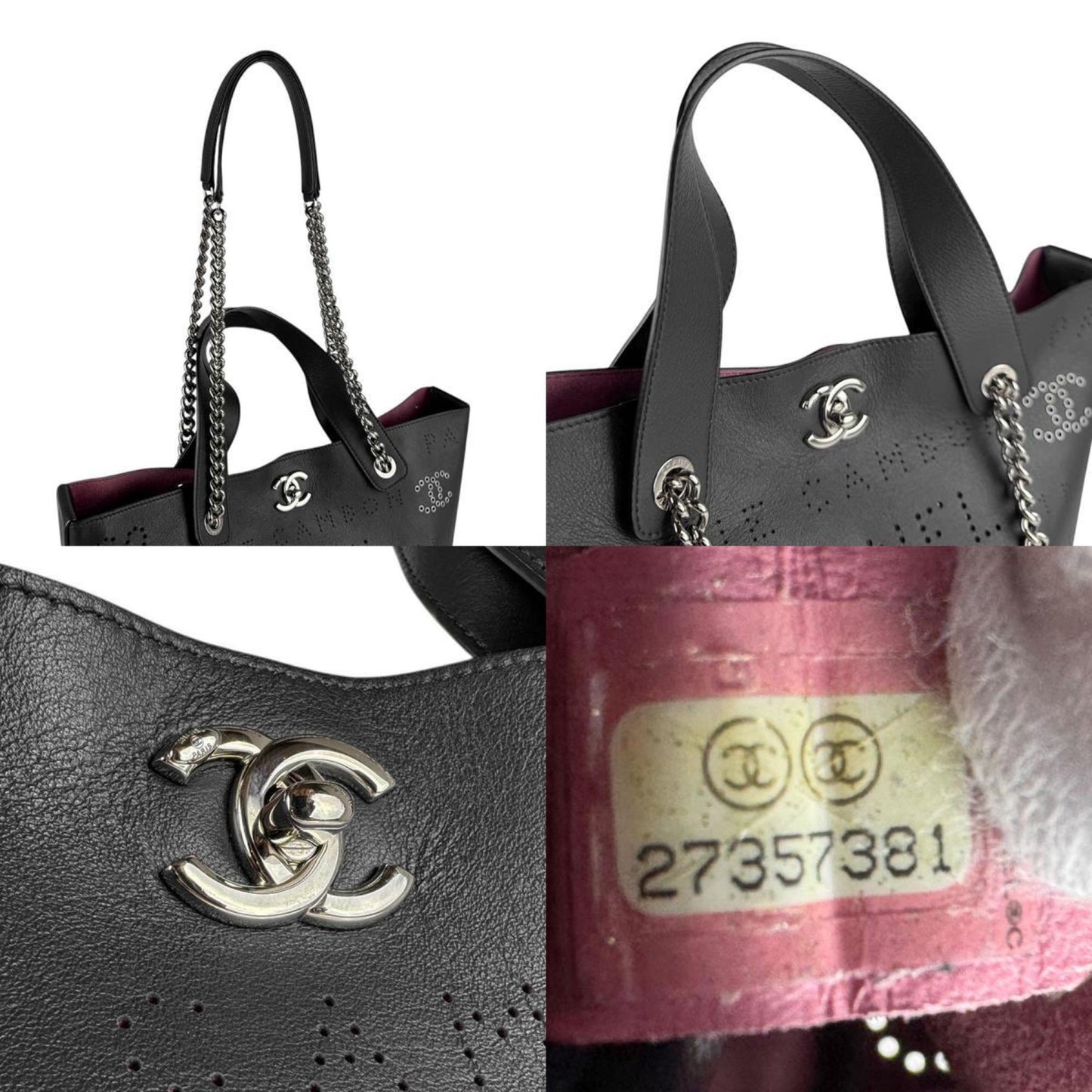 Chanel Handbag Shoulder Bag Leather Navy Silver