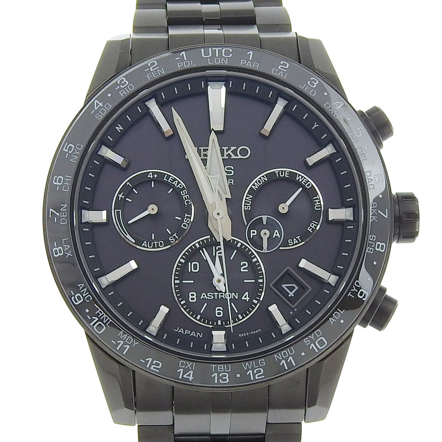 Seiko Astron Day Date 5X53 0Ab0 Sbxc037 Black Dial Titanium/Ceramic Gps Solar 43Mm Wristwatch