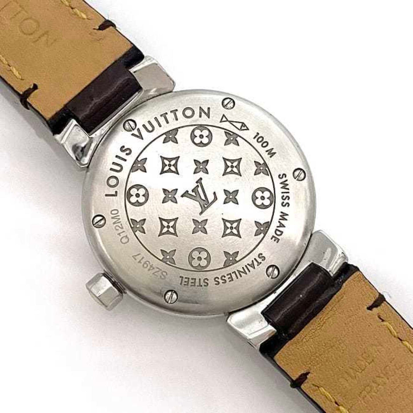 Louis Vuitton Watch Tambour White Shell Silver Brown Amaranth Love Cup Q12Mo Ss Patent Leather