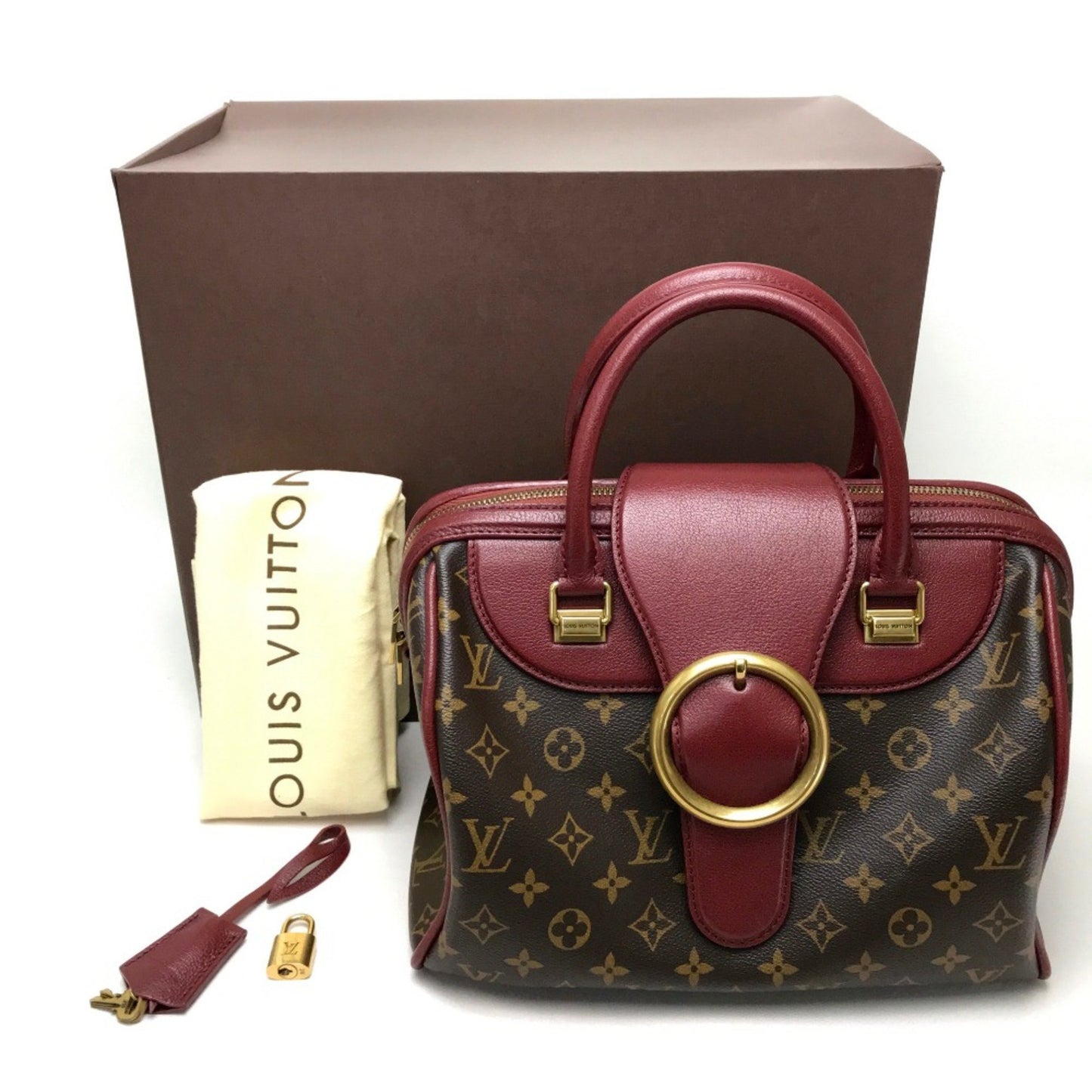 Louis Vuitton M40802 Monogram Mini Duffle Bag Hand Bag Bordeaux Dark Brown Bordeaux
