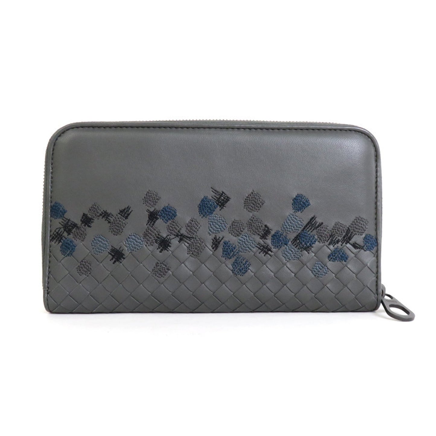 Bottega Veneta Bottegaveneta Round Zipper Long Wallet Intrecciato Leather Gray