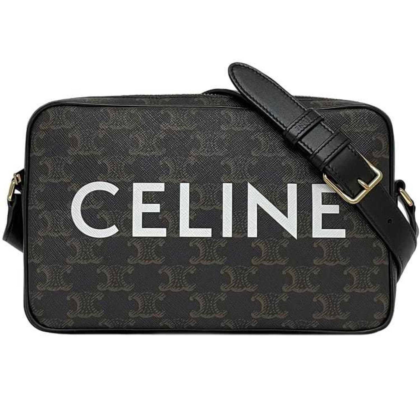 Celine Shoulder Bag Medium Black Triomphe F-20143 Pvc Leather Celine