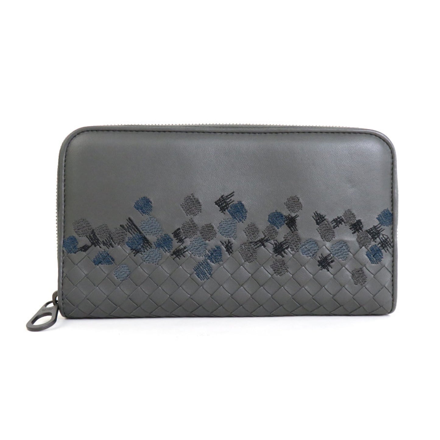 Bottega Veneta Bottegaveneta Round Zipper Long Wallet Intrecciato Leather Gray