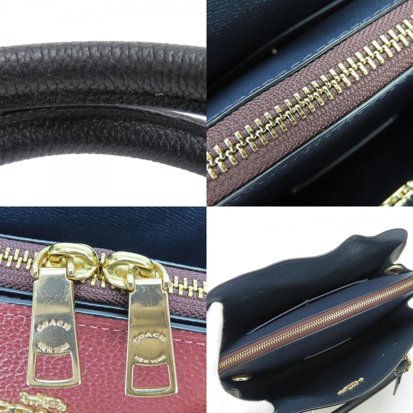 Coach Handbag Channing Carryall 76089 Leather Bordeaux Black Shoulder Bicolor