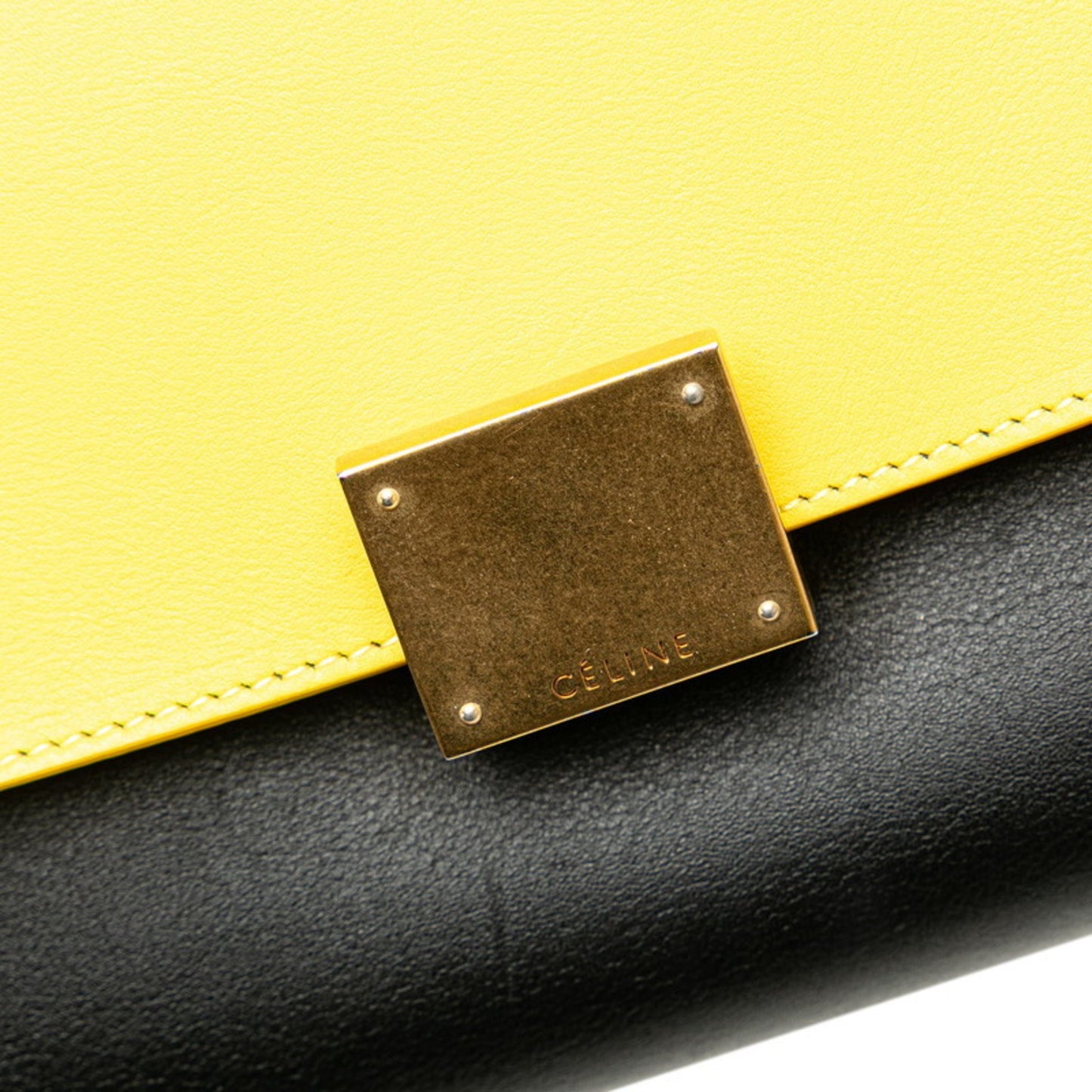 Celine Trapeze Tricolor Handbag Shoulder Bag 2Way Yellow Black Blue Leather