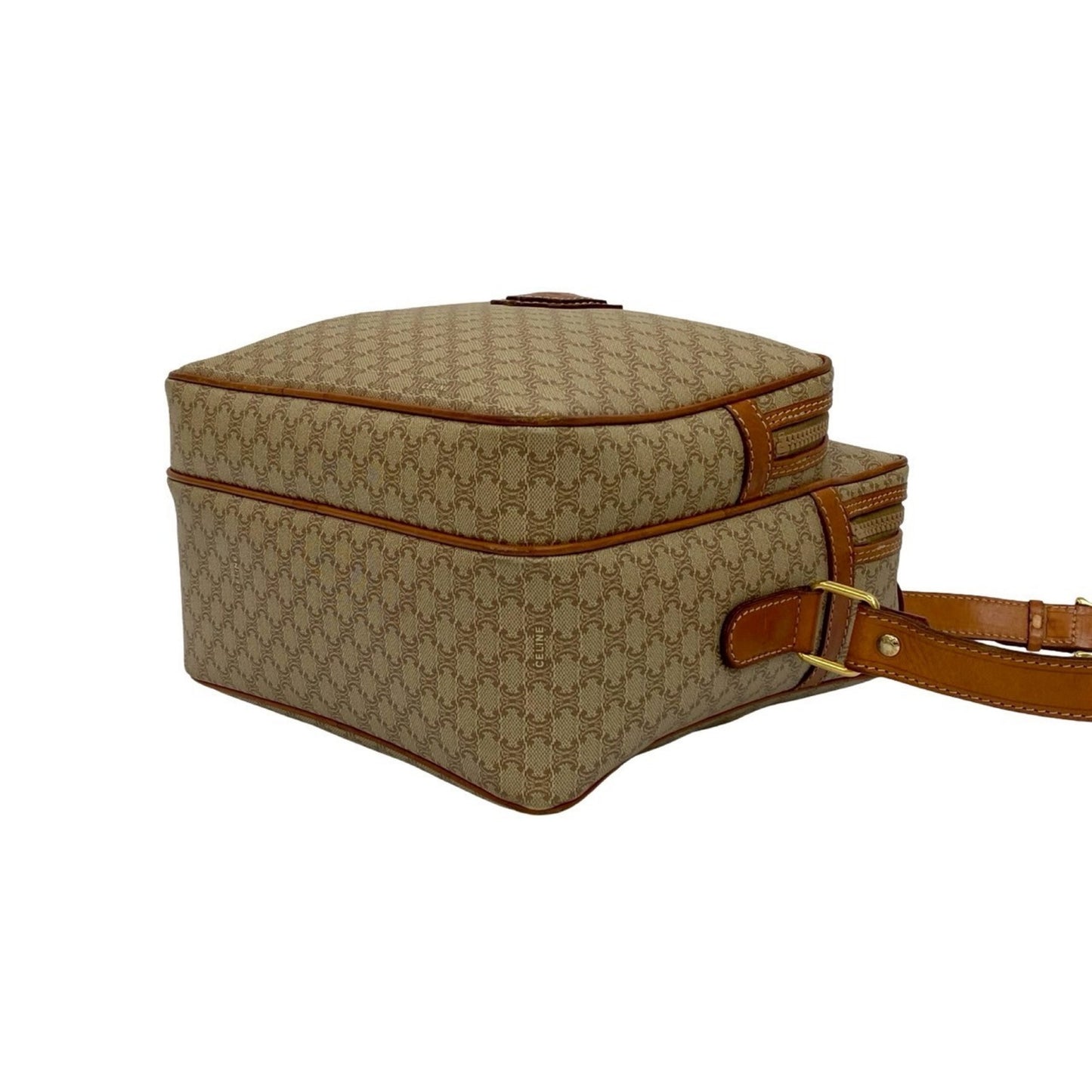Celine Macadam Blason Pattern Leather Shoulder Bag/Pochette In Beige
