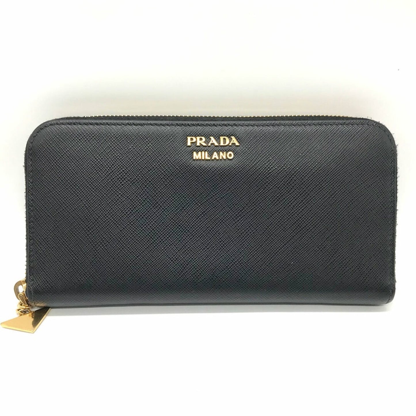 Prada Long Wallet Round Saffiano Leather Black