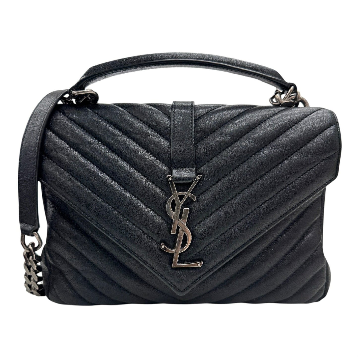 Saint Laurent Ysl College 600279 Chain Shoulder Bag In Black Leather