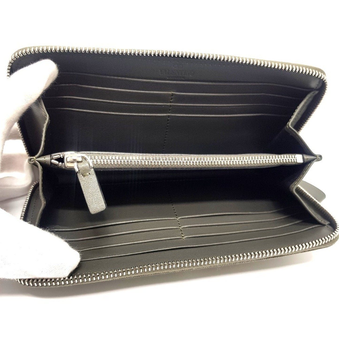Valentino Garavani Studded Vltn Print Round Long Wallet Canvas X Leather