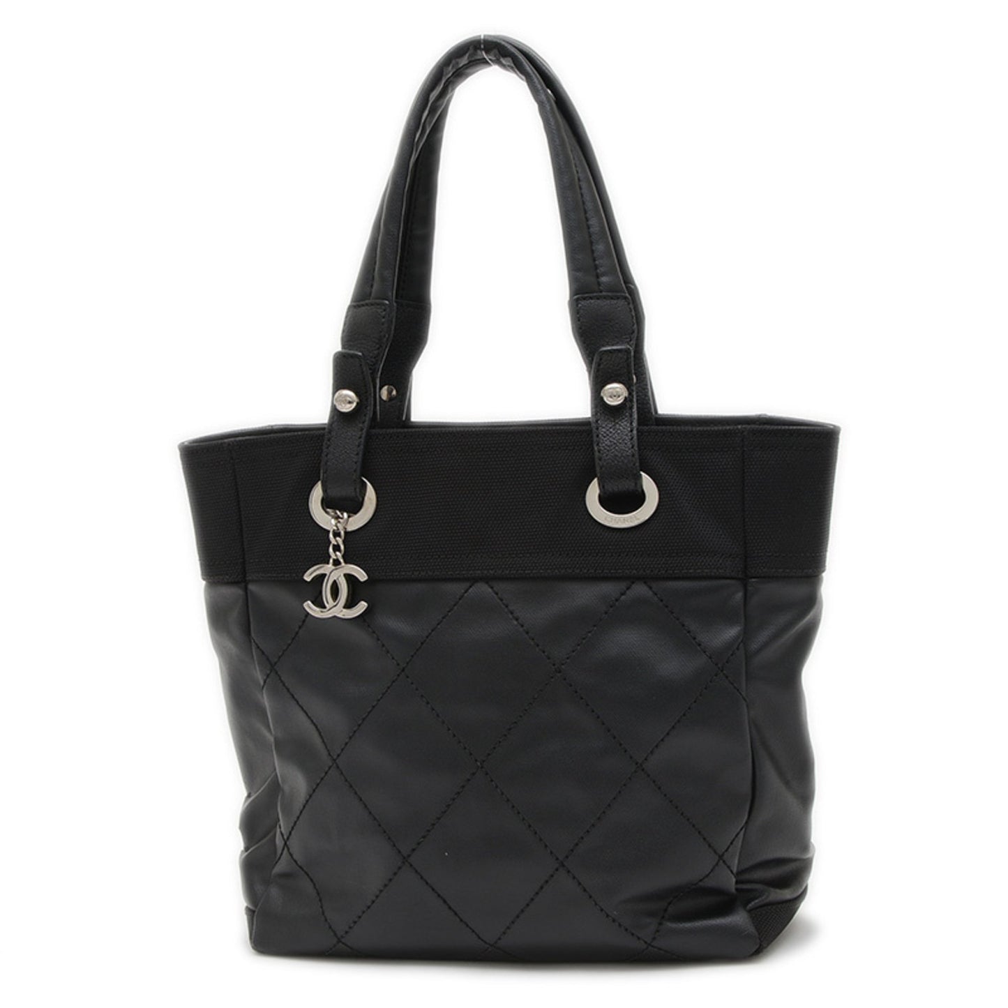 Chanel Paris Biarritz Tote Pm Bag Black Silver Hardware A34208