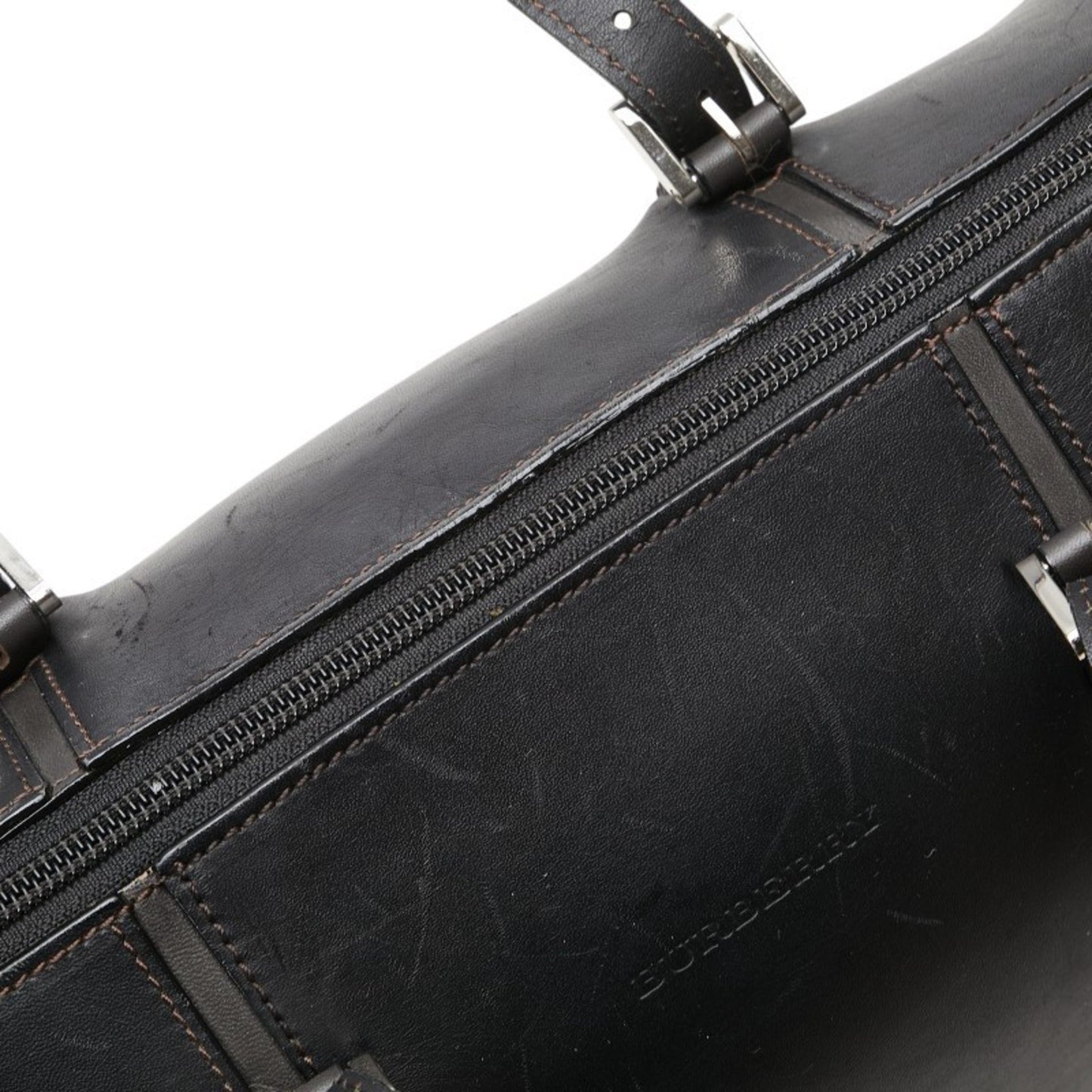 Burberry Nova Check Mini Boston Bag In Black Leather