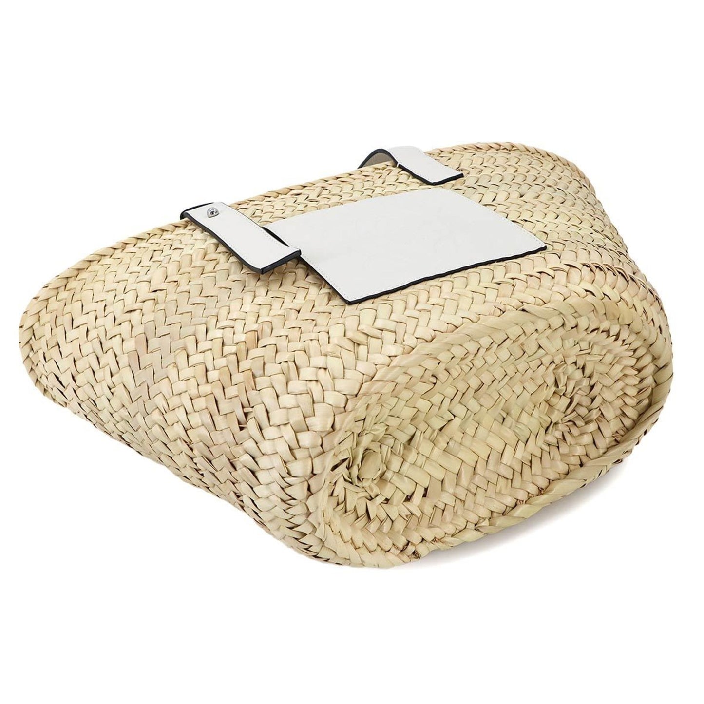 Loewe Basket Bag Tote Raffia Leather Natural Tan White Silver Hardware