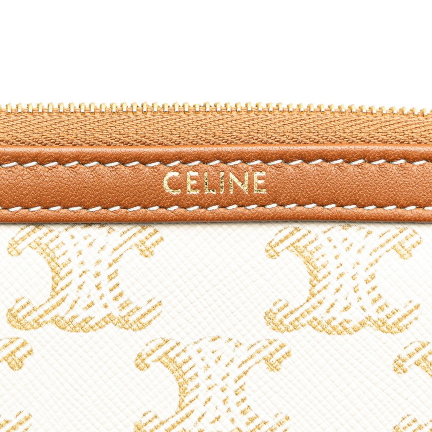 Celine Triomphe Chain Crossbody Shoulder Bag White Brown Pvc Leather