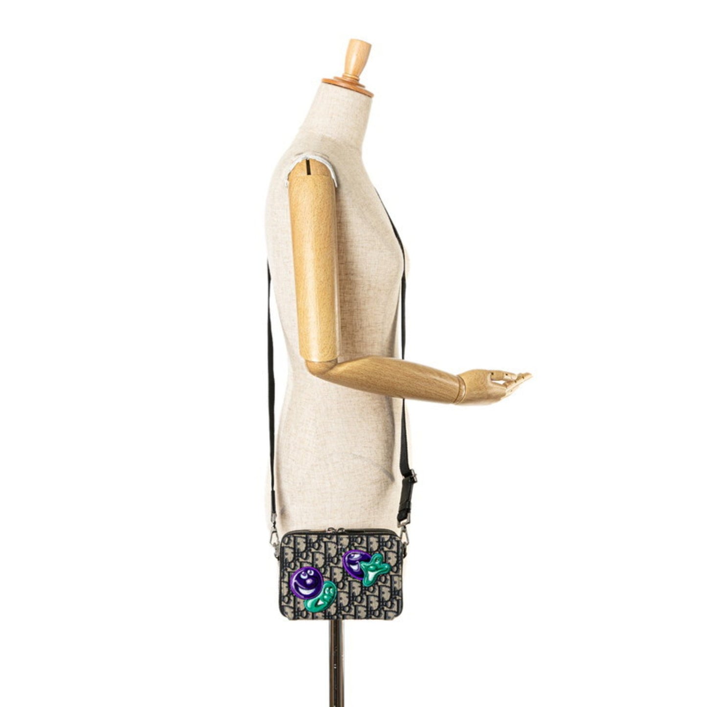 Christian Dior Dior X Kenny Scharf Oblique Crossbody Shoulder Bag Beige Navy Jacquard