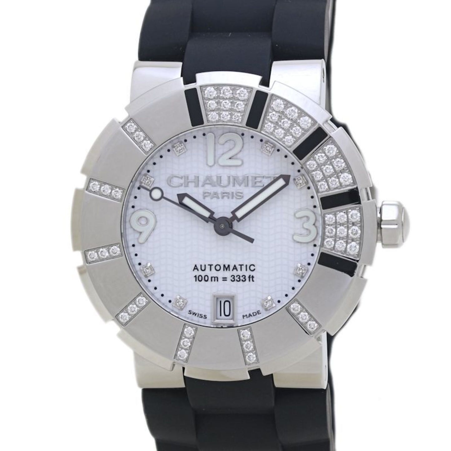 Chaumet Class One Sm W17288-38E Men'S Stainless Steel And Rubber Watch With 8 Diamond Indices Bezel