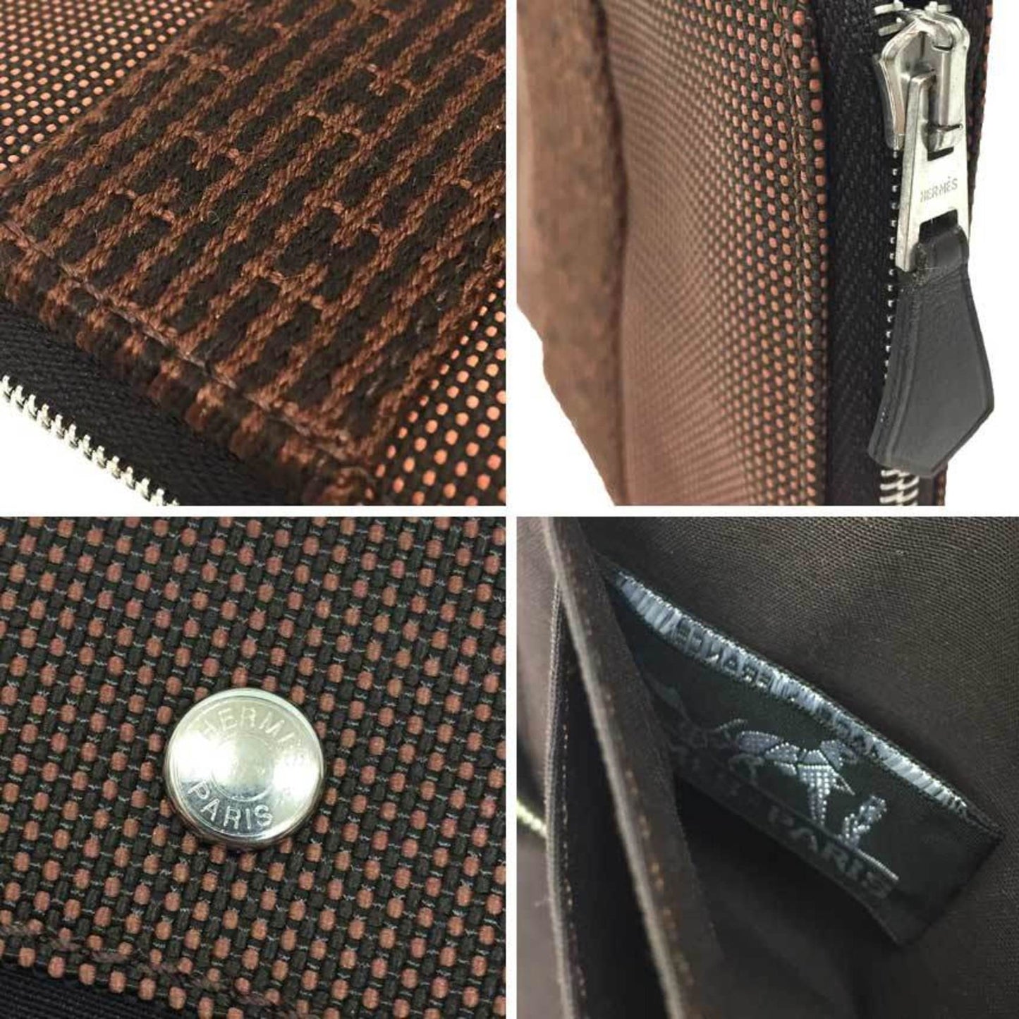 Hermes Hermes Air Line Purse Pm Bifold Wallet Nylon Canvas Brown