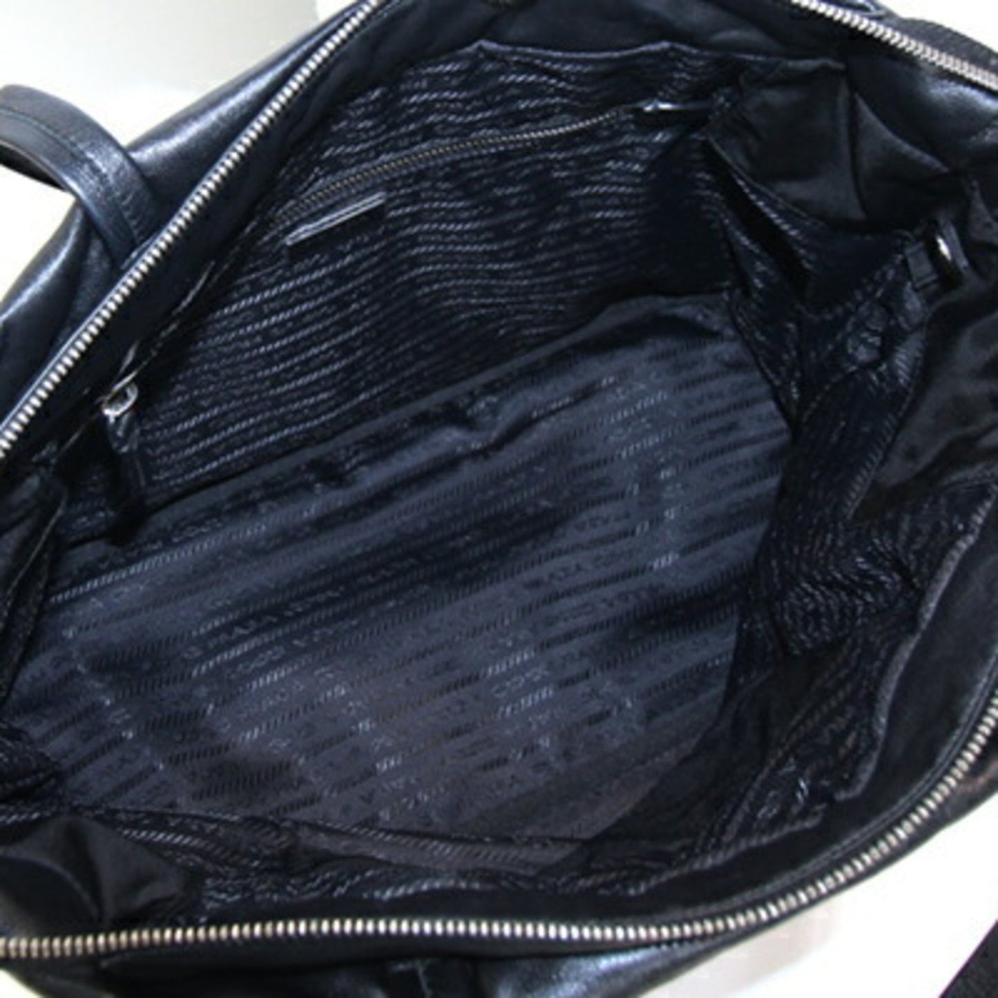 Prada Tote Bag 1Bg225 Navy Black Nylon Leather Shoulder