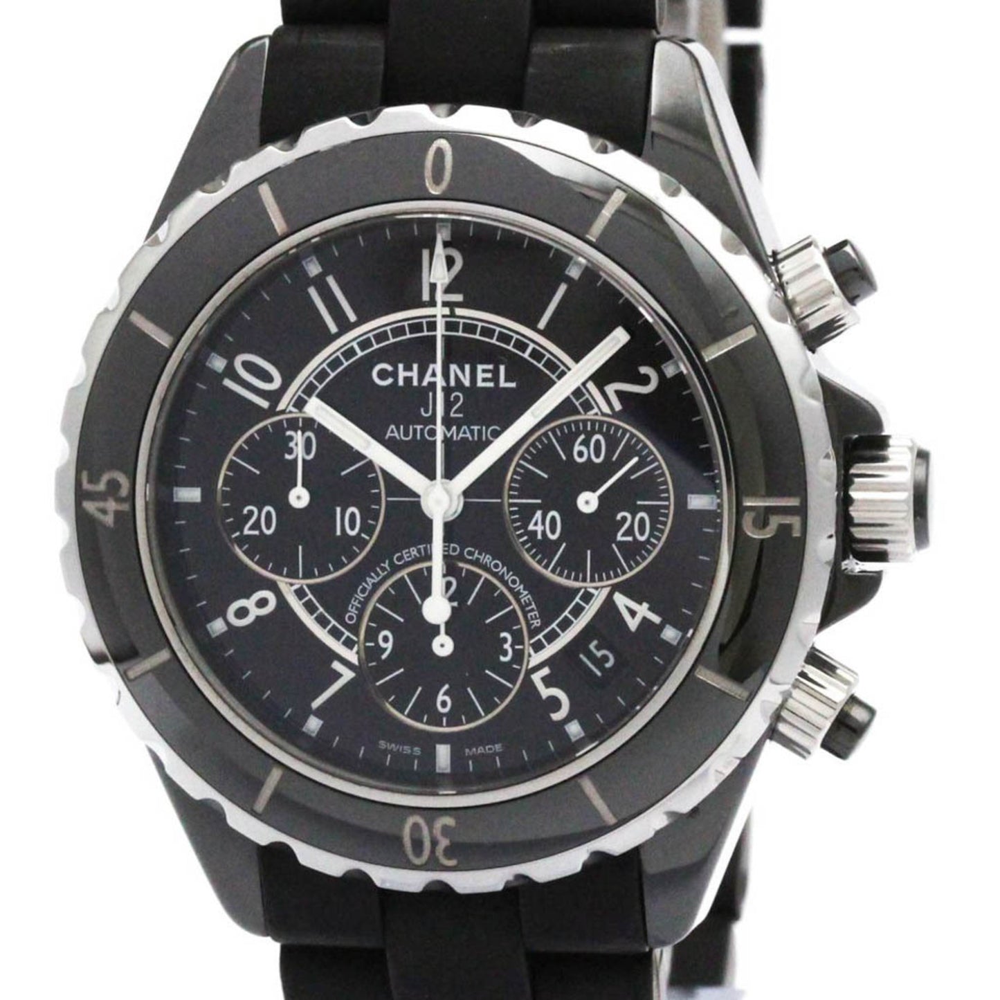 Chanel J12 Chronograph Ceramic Rubber Automatic Watch H0939 Polished