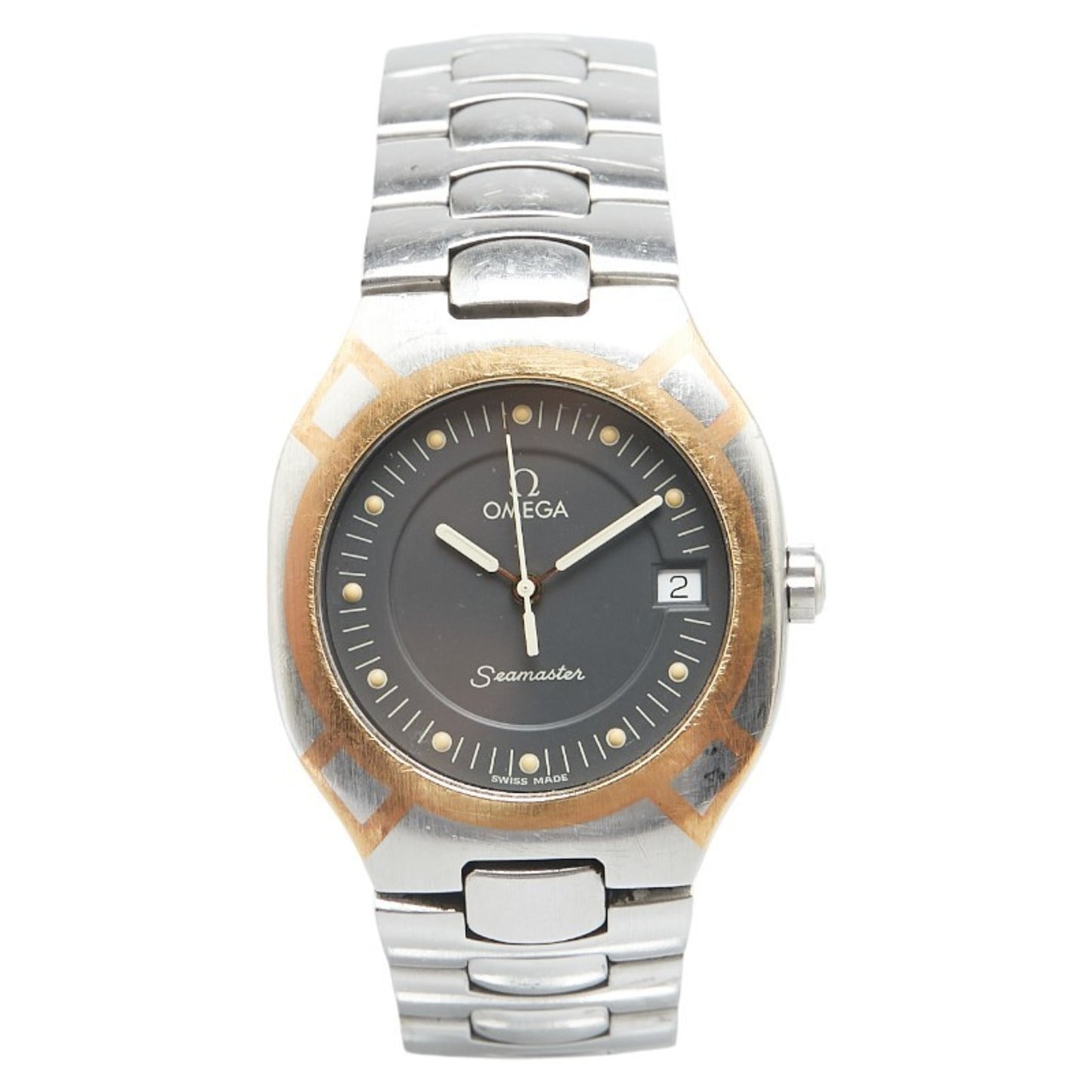 Omega Seamaster Polaris Watch 2510.40 Quartz Gray Dial Stainless Steel Yellow Gold