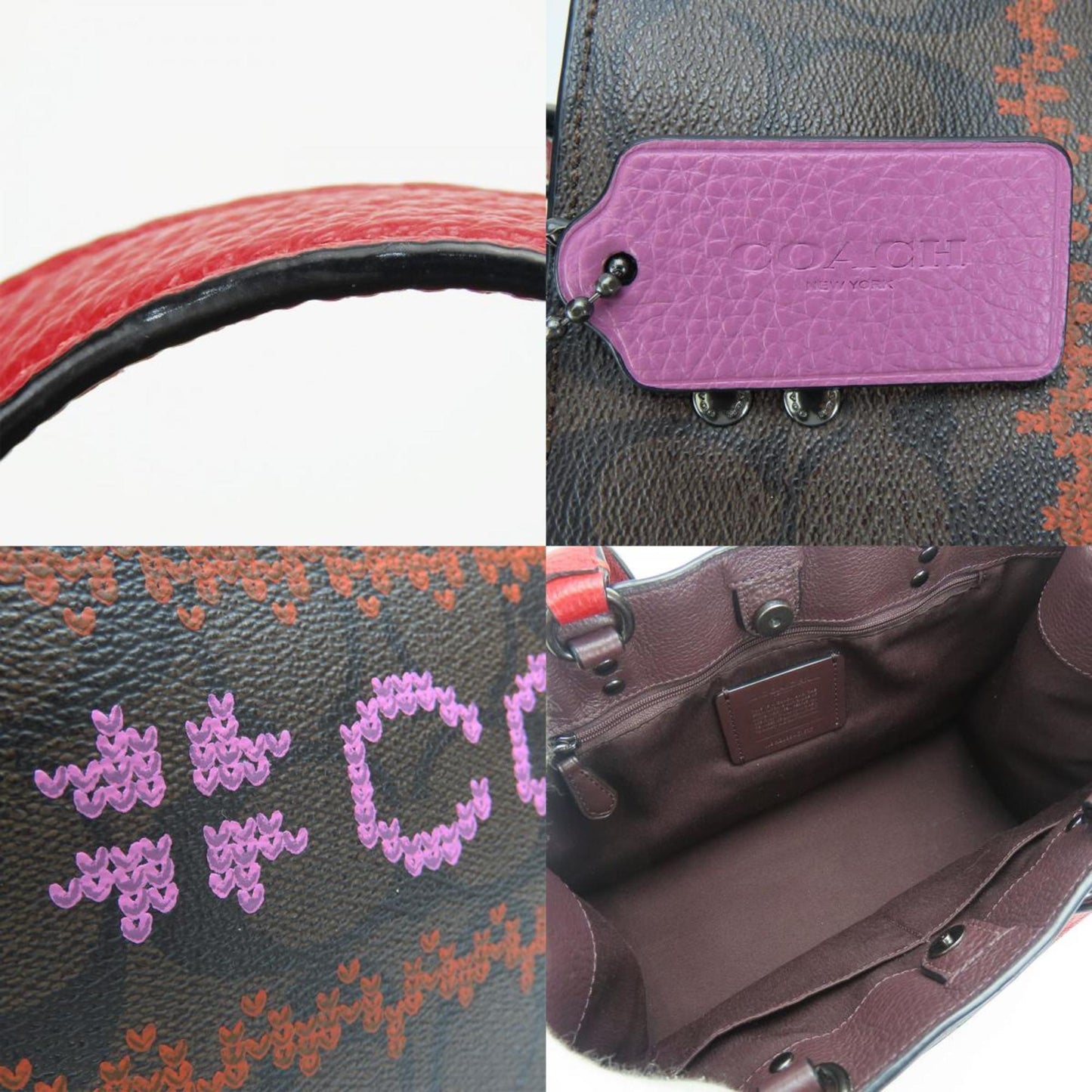 Coach Handbag Dempsey C1527 Carryall Leather Dark Brown Red Shoulder