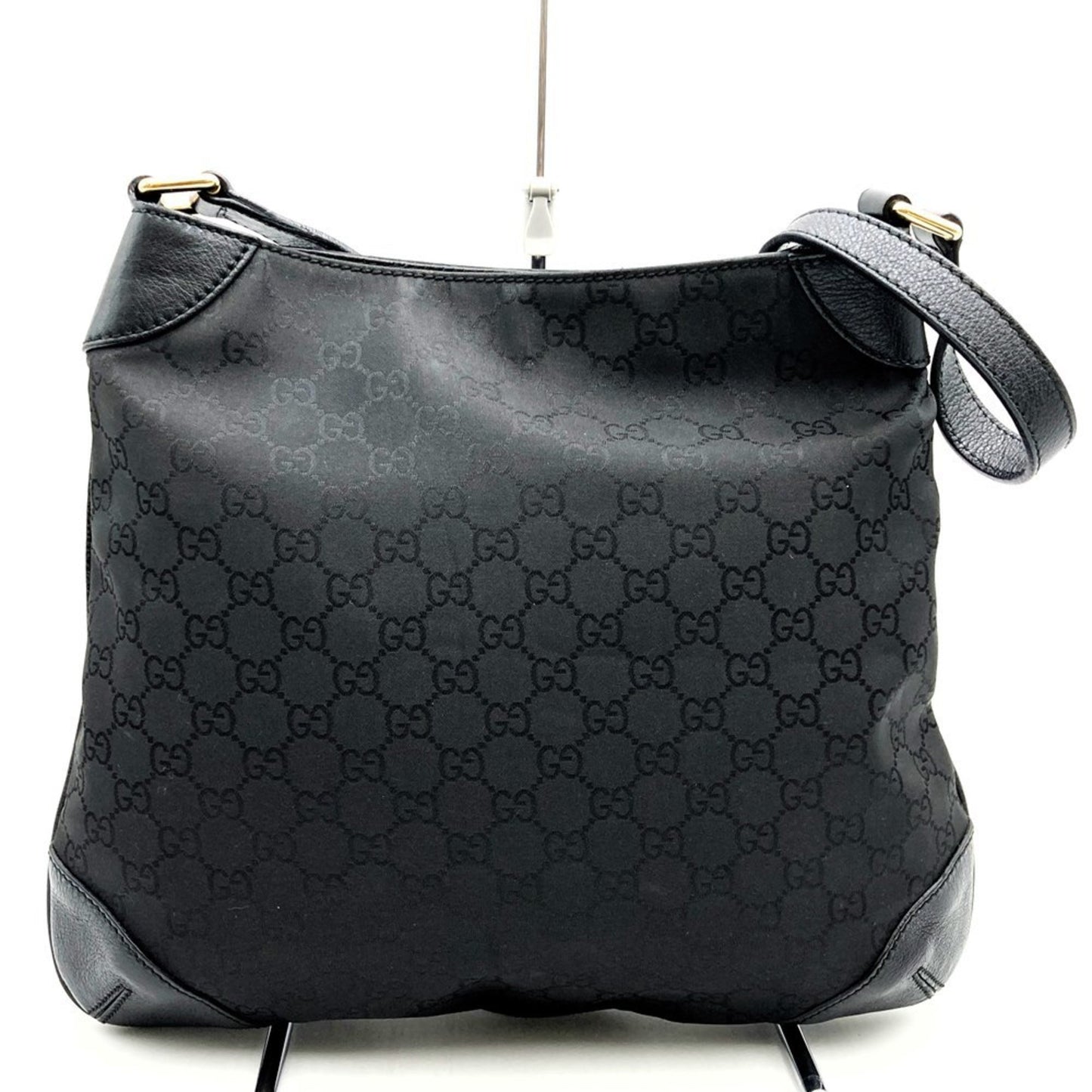 Gucci 257296 Shoulder Bag Gg Nylon Leather Black