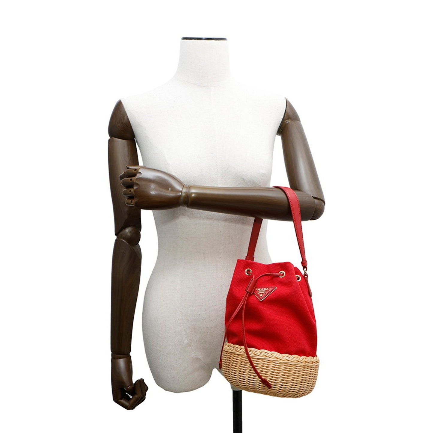 Prada Handbag Drawstring Bucket Bag Canvas Raffia 1Bh115 Prada 2-Way